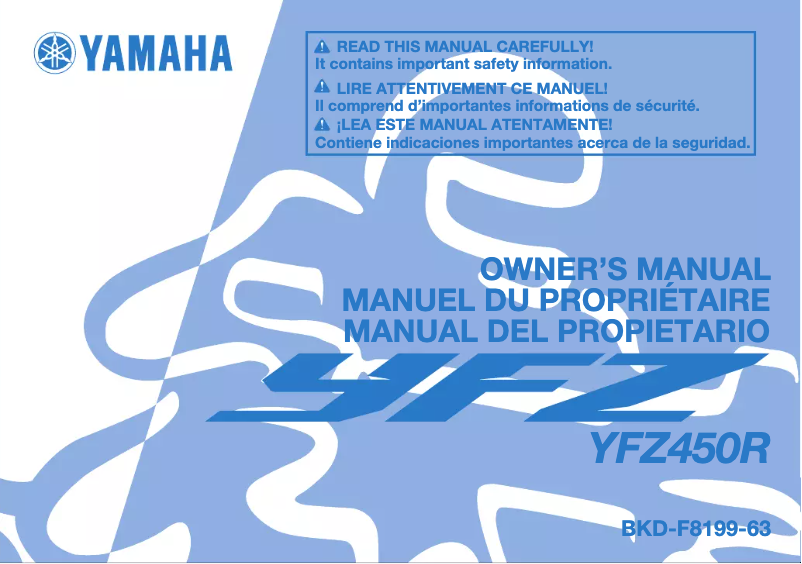 Page 1 de la notice Manuel utilisateur Yamaha YFZ450R (2024)