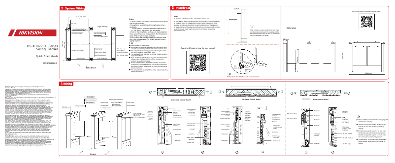 Page 1 de la notice Guide de démarrage rapide Hikvision DS-K3B220X