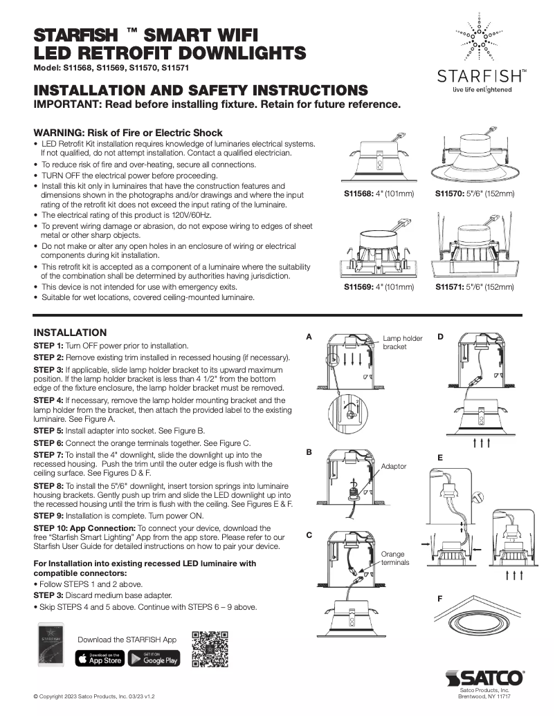 Page 1 de la notice Manuel utilisateur Satco Strafish S11286