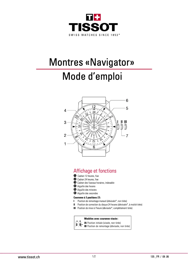 Image de la première page du manuel de l'appareil Heritage Navigator Automatic 160TH Anniversary