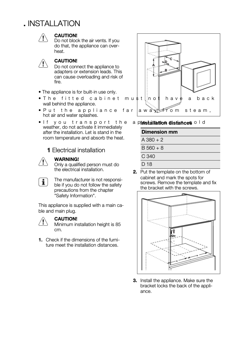 Page 1 de la notice Guide d'installation Electrolux EMS2085X
