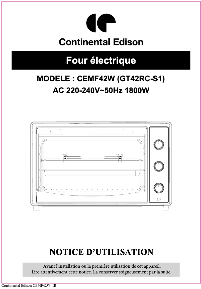Page n°1 - Manuel utilisateur Continental Edison CEMF42W