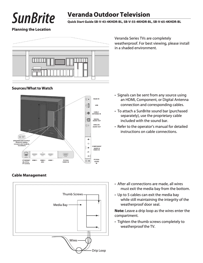 Page 1 de la notice Guide de démarrage rapide SunBriteTV SB-V-55-4KHDR-BL