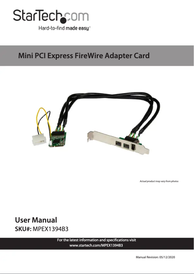 Page 1 de la notice Manuel utilisateur StarTech.com MPEX1394B3