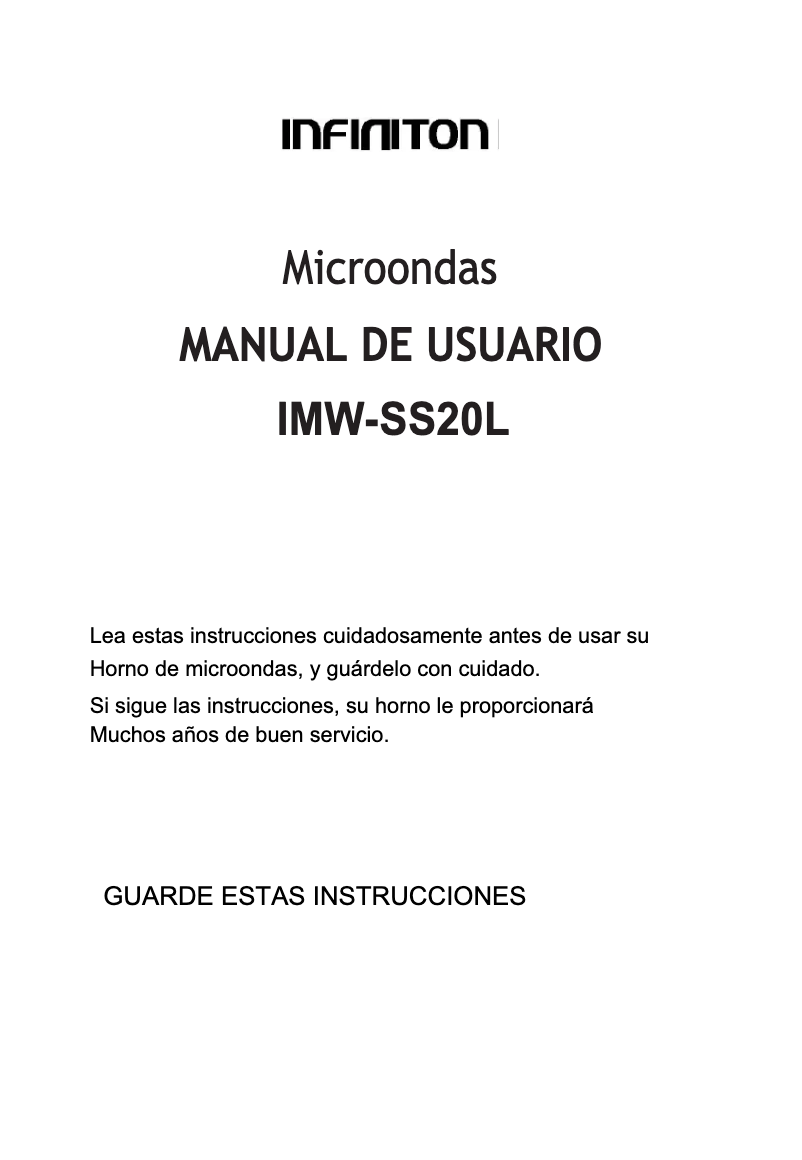 Page 1 de la notice Manuel utilisateur Infiniton IMW-SS20L