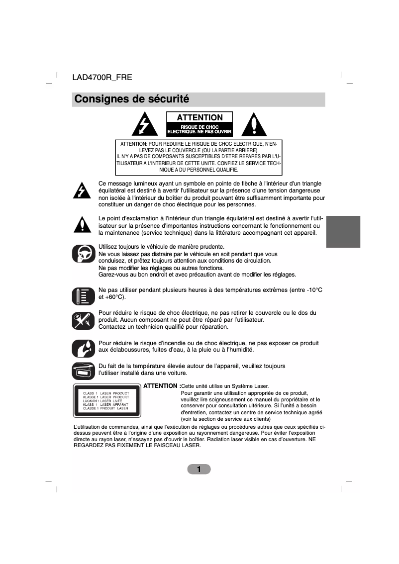 Page 1 de la notice Manuel utilisateur LG LAD4700R