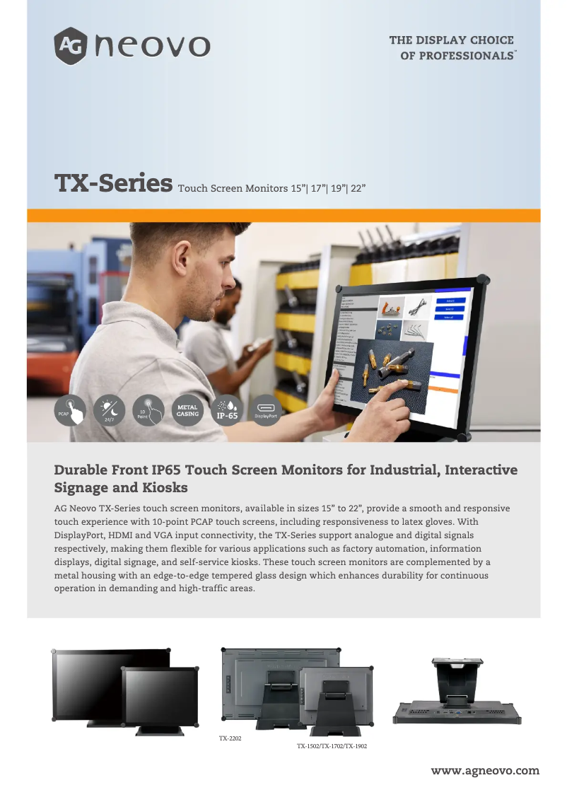 Page 1 de la notice Fiche technique AG Neovo TX-1502