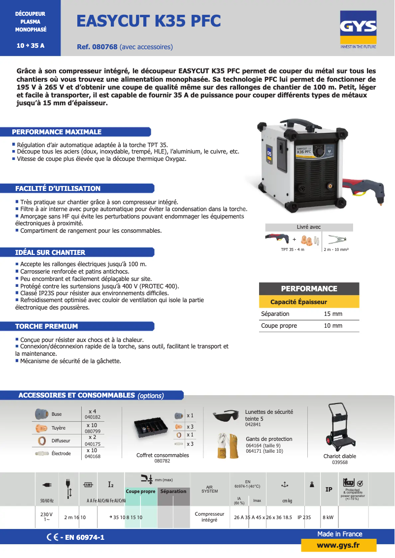 Image de la première page du manuel de l'appareil Easycut K35 PFC