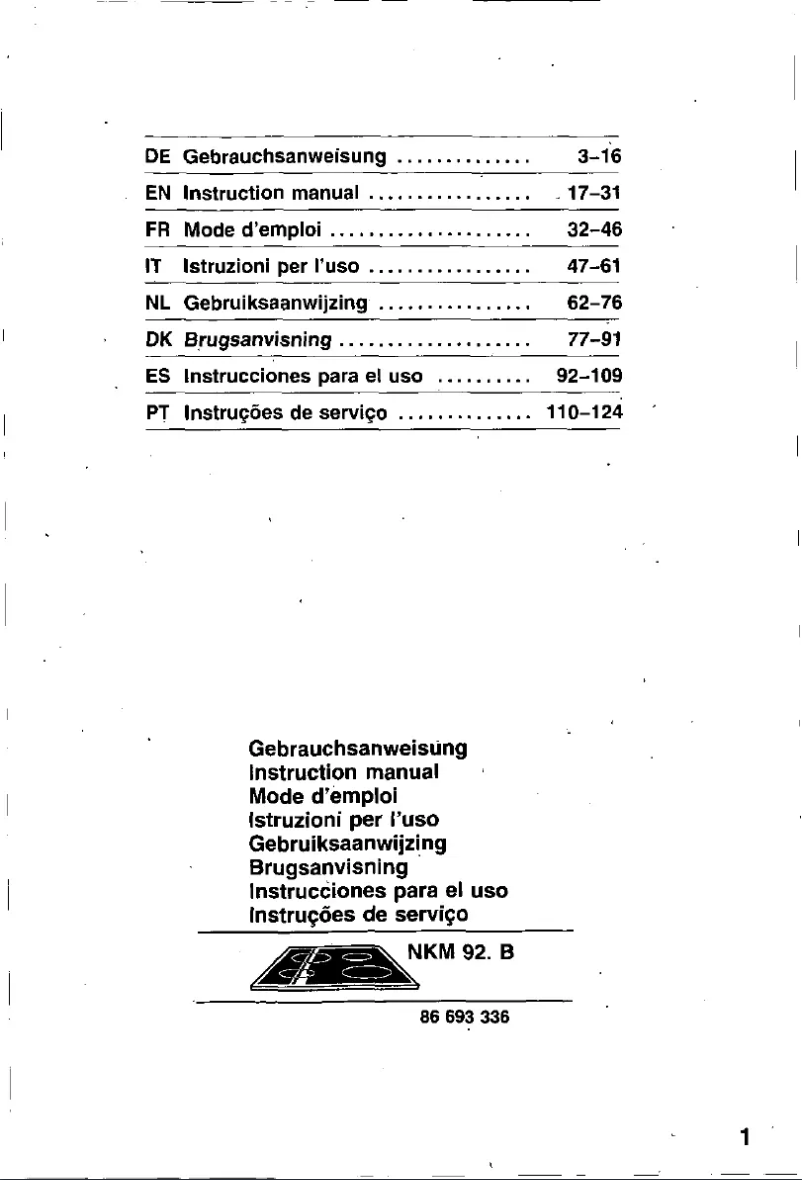 Page 1 de la notice Manuel utilisateur Bosch NKM925b