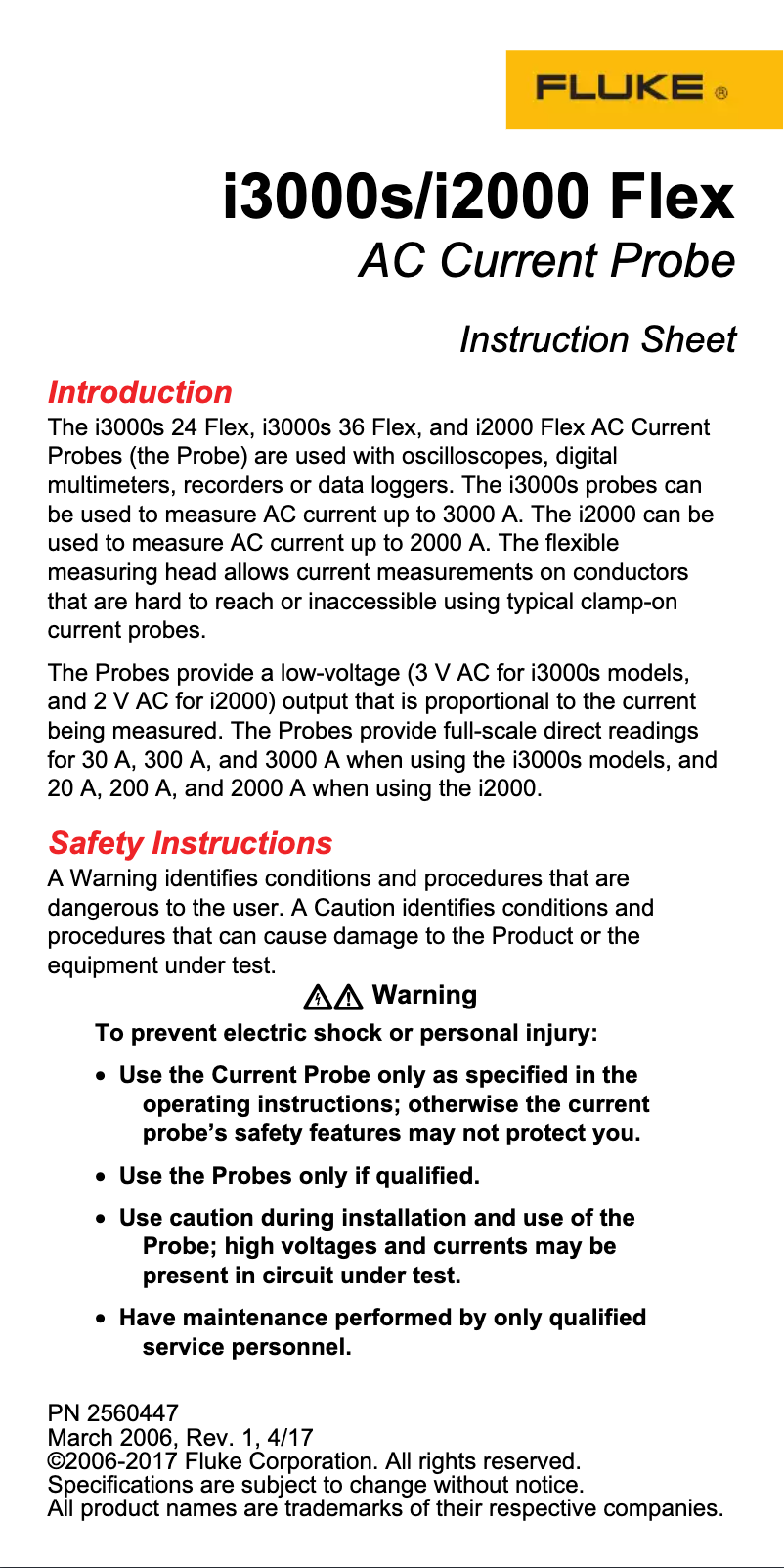 Página 1 del manual Manual de instrucciones Fluke i3000s Flex