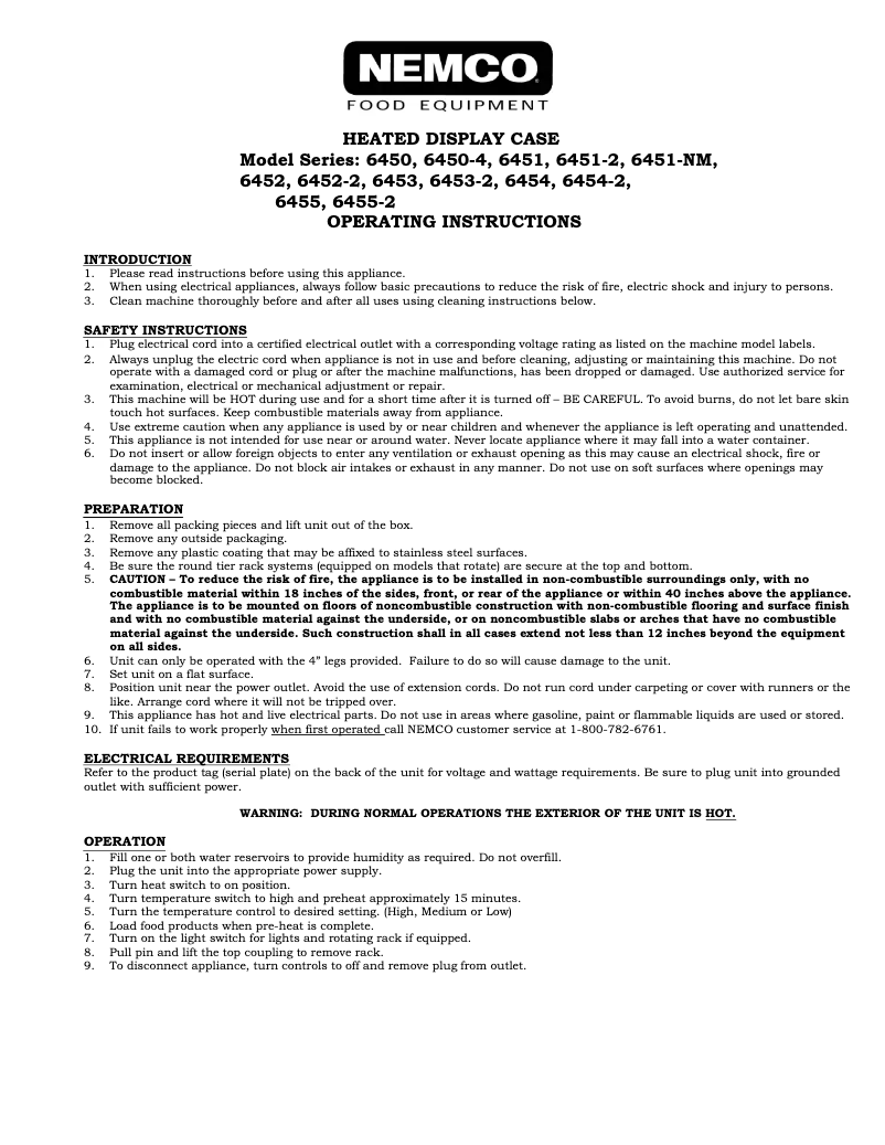 Page 1 de la notice Manuel utilisateur Nemco 6451