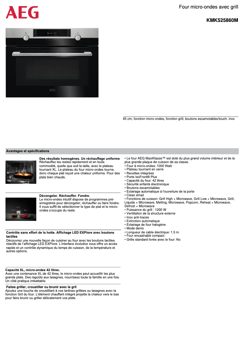 Page 1 de la notice Fiche technique AEG KMK525860M