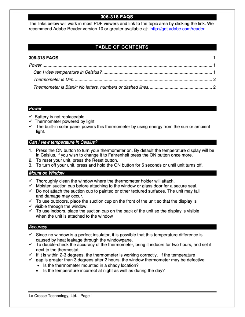 Page n°1 - FAQ La Crosse Technology 306-318