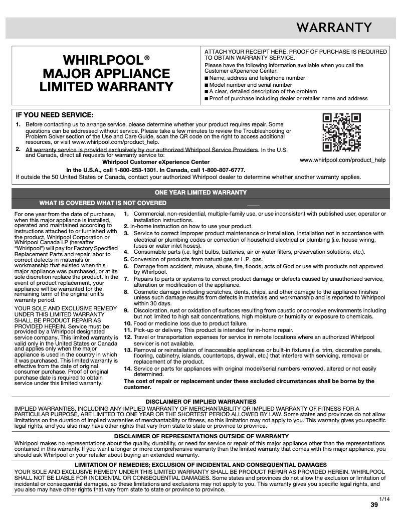 Página 1 del manual Manual de instrucciones Whirlpool WRF767SDE