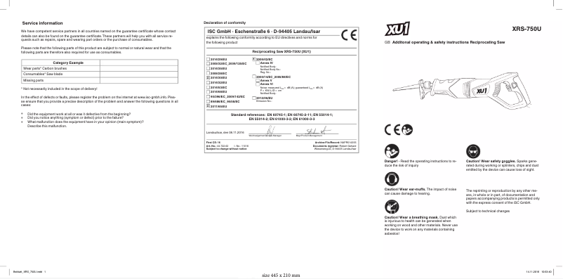 Imagen de la primera página del manual del dispositivo XRS-750U