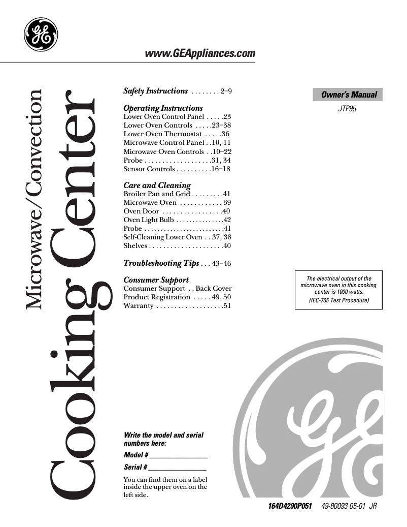 Image de la première page du manuel de l'appareil Profile JTP95BDBB