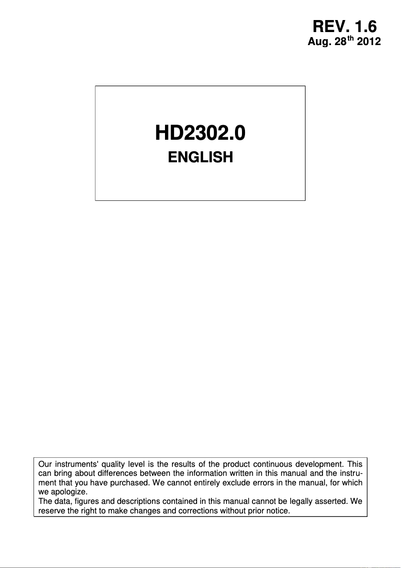 Page 1 de la notice Manuel utilisateur Delta Ohm HD2302.0