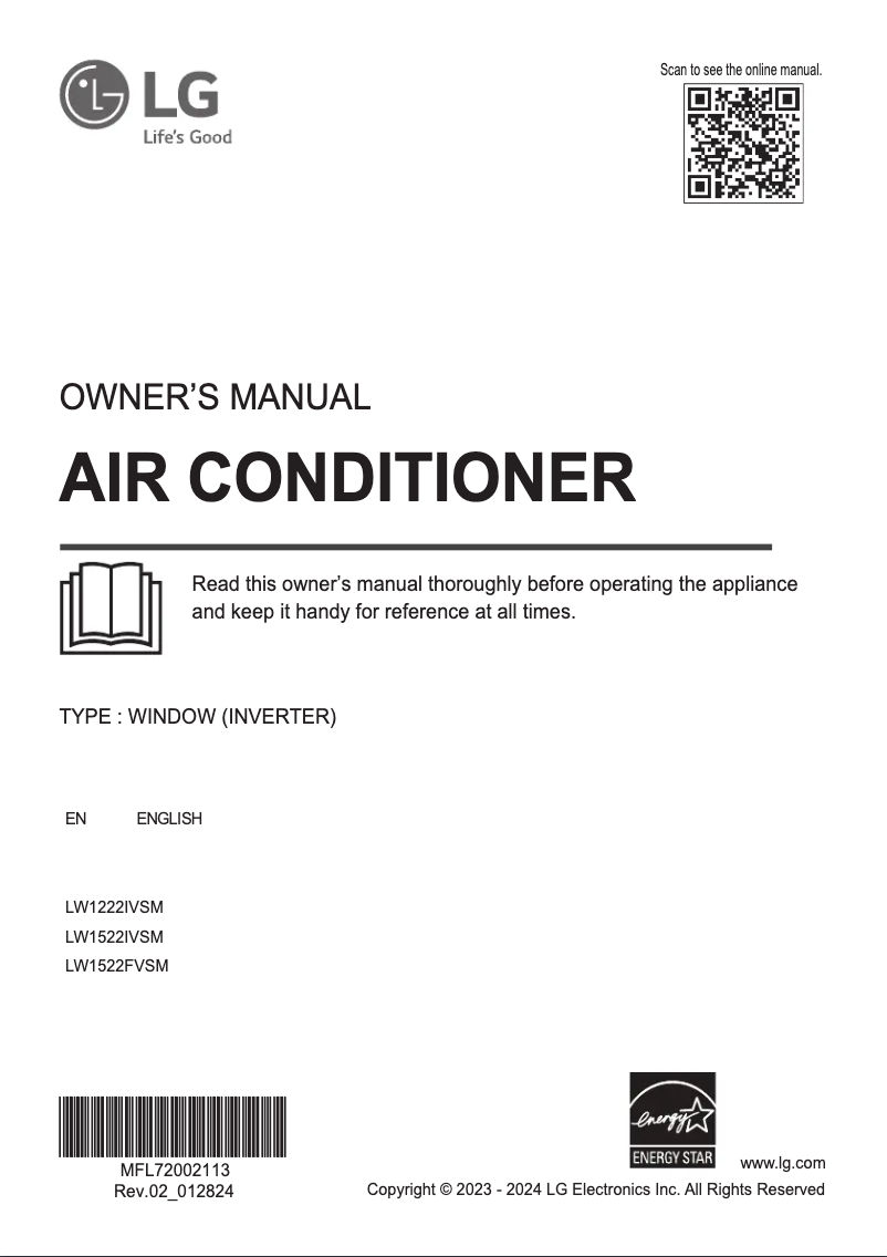 Page 1 de la notice Manuel utilisateur LG LW1522FVSM