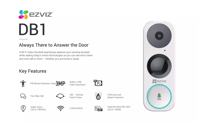 Page 1 de la notice Fiche technique EZVIZ DB1