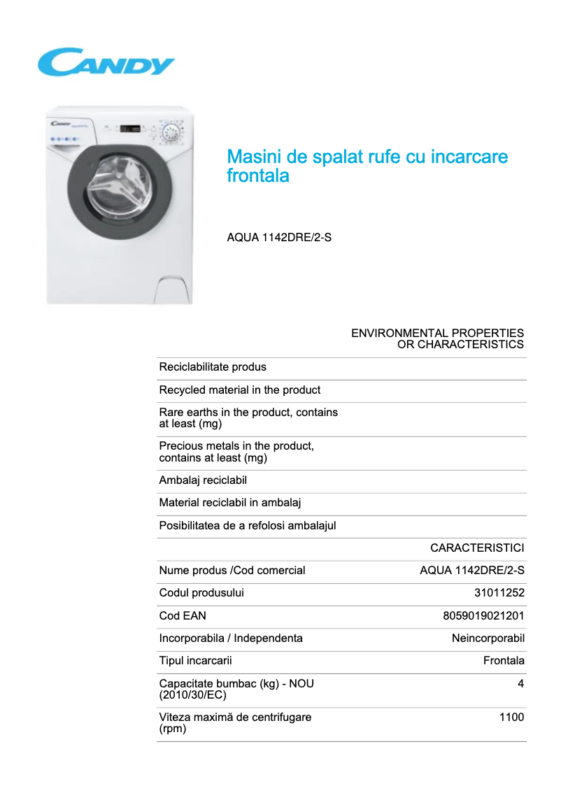 Image de la première page du manuel de l'appareil AQUA 1142DRE/2-S