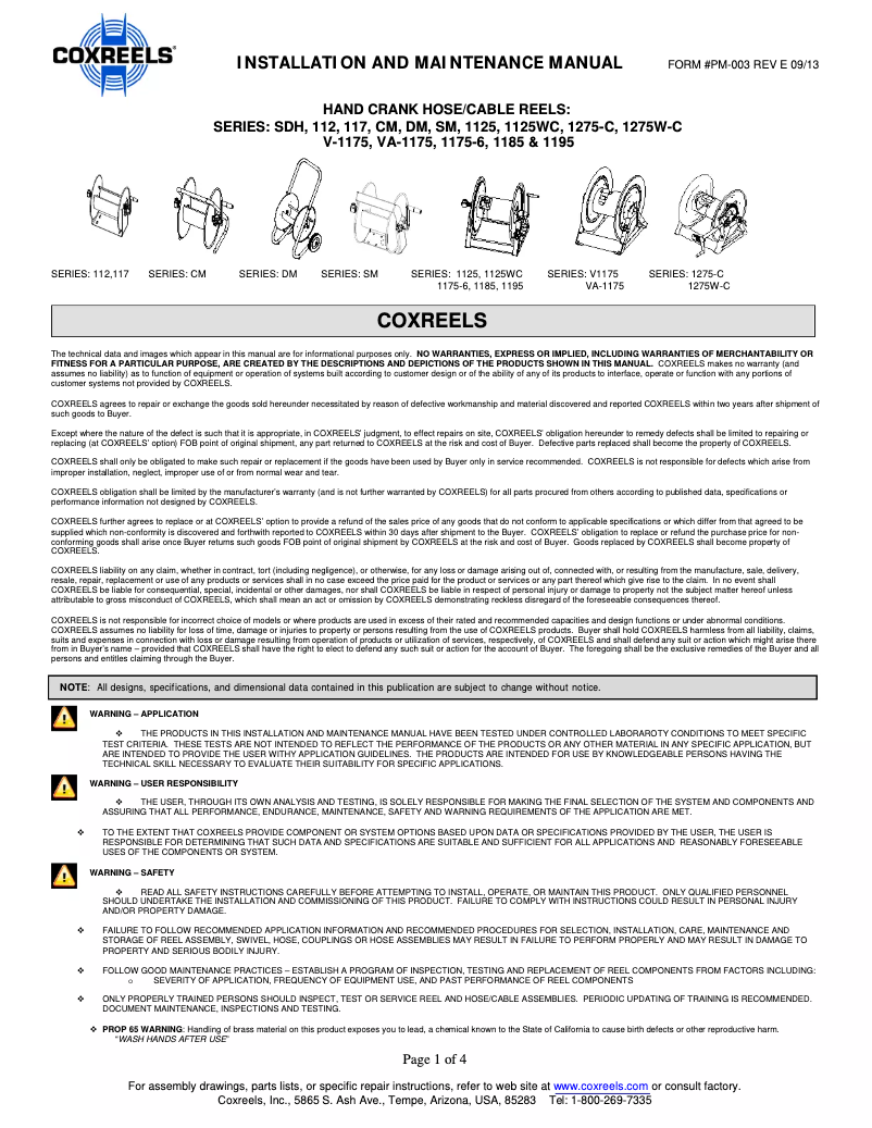Page 1 de la notice Manuel utilisateur Coxreels 112-3-150