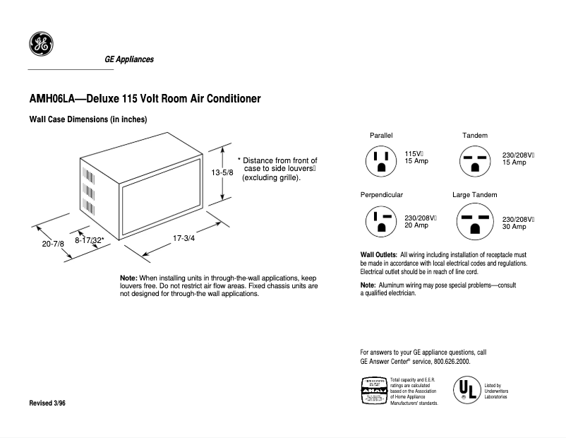 Page n°1 - Fiche technique GE AMH06LA