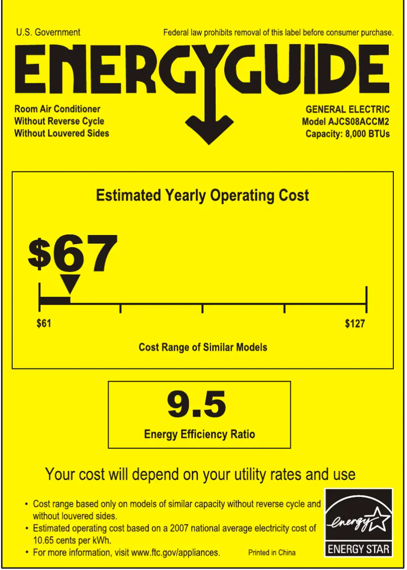 Page n°1 - Label énergétique GE AJCS08ACC