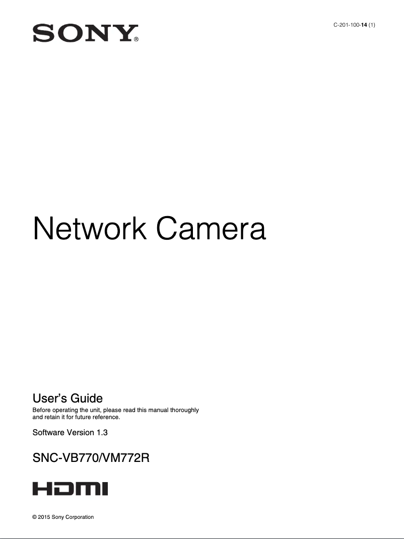 Image de la première page du manuel de l'appareil SNC-VB770