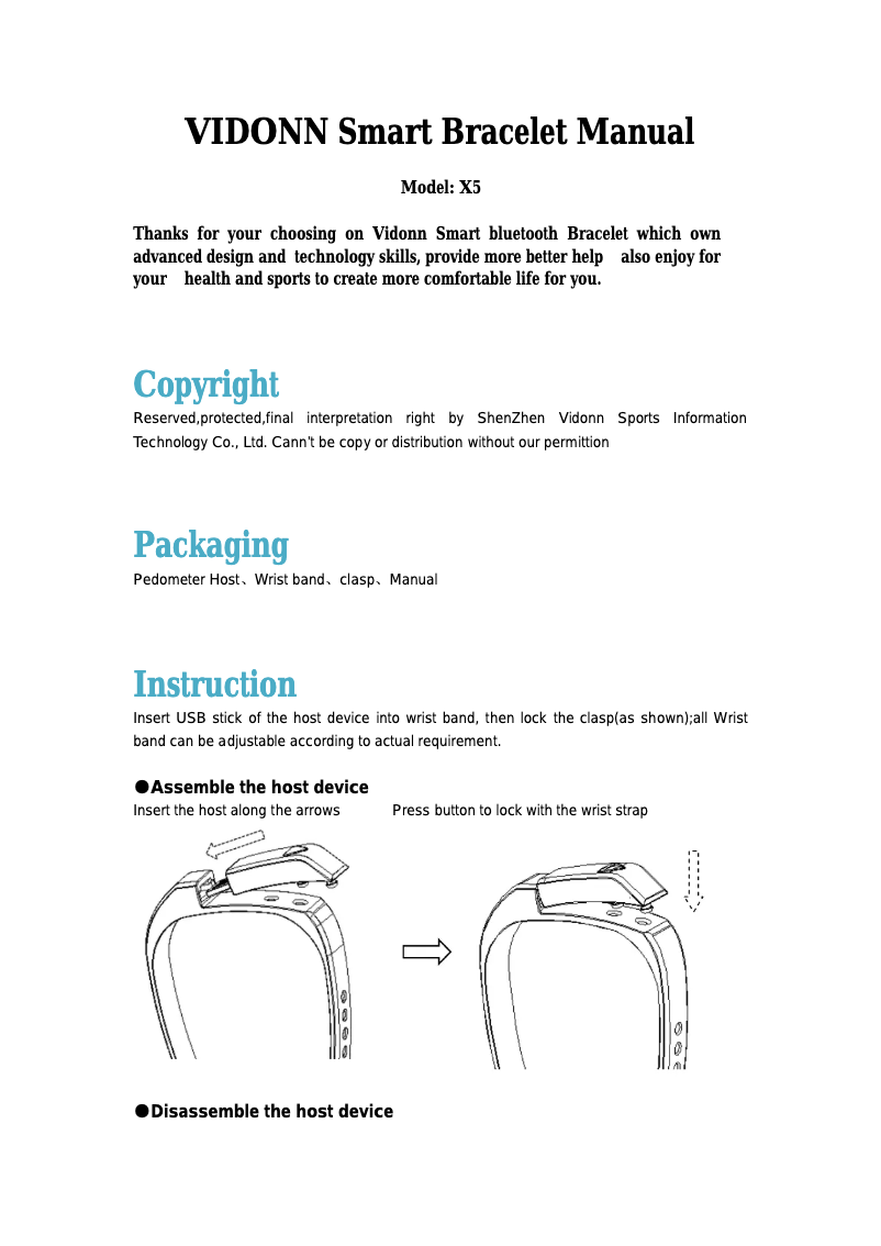 Page n°1 - Manuel utilisateur Vidonn Smartband X5