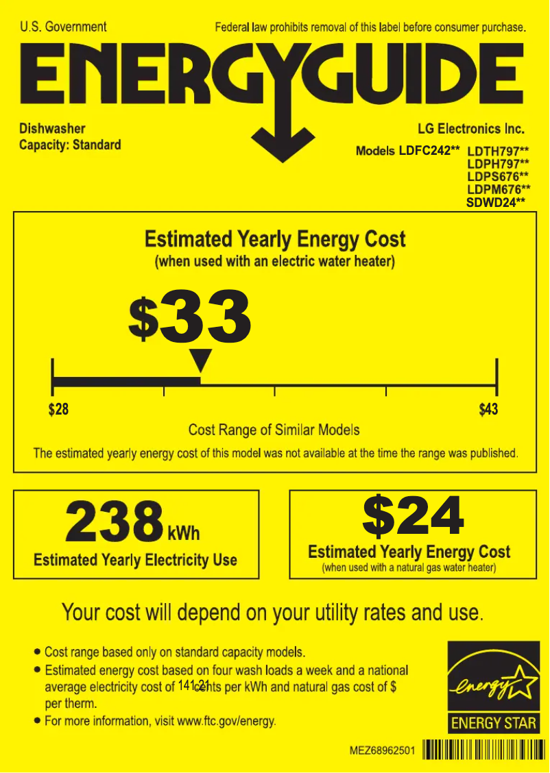 Page 1 de la notice Label énergétique LG LDFC2423V