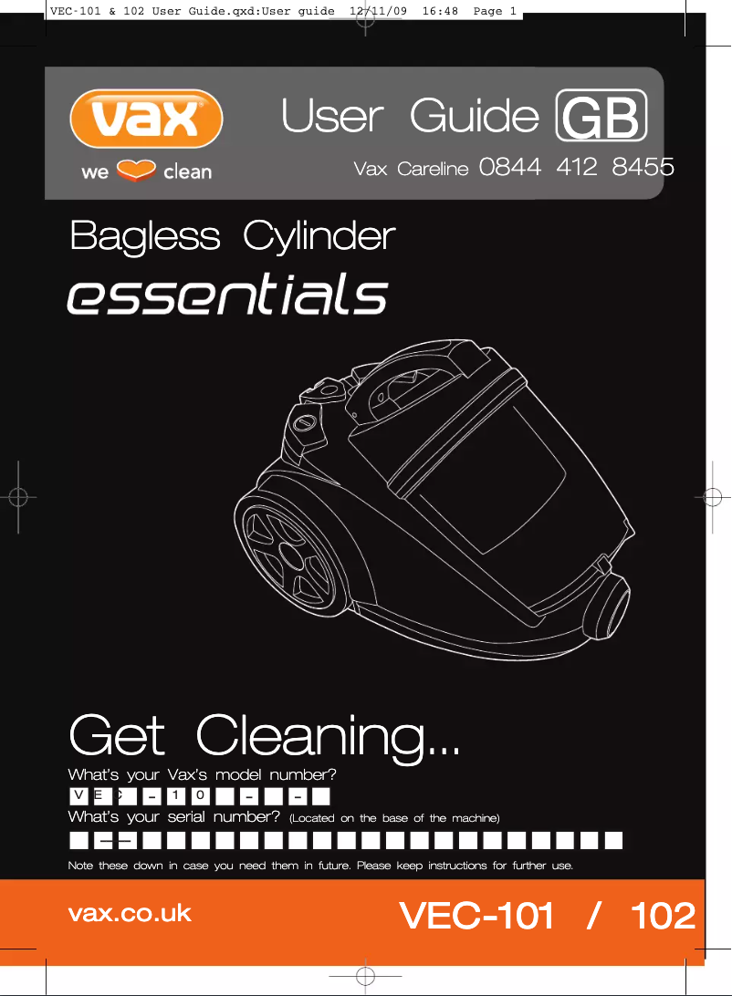 Página 1 del manual Manual de usuario Vax Essentials VEC-101