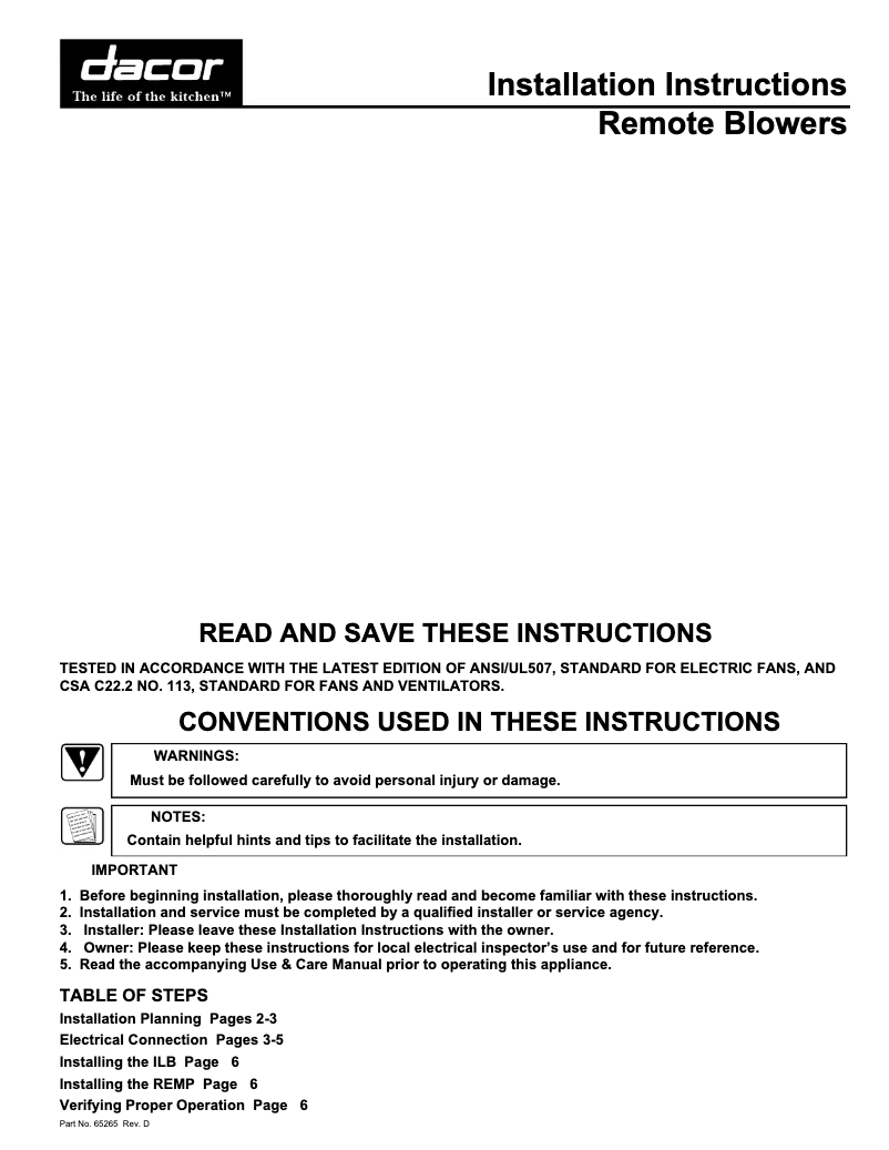 Page 1 de la notice Manuel utilisateur Dacor REMP3