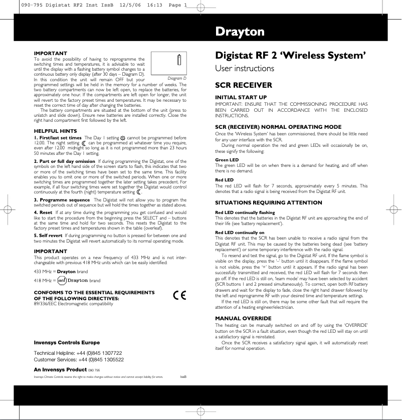 Page n°1 - Manuel utilisateur Drayton Digistat RF2