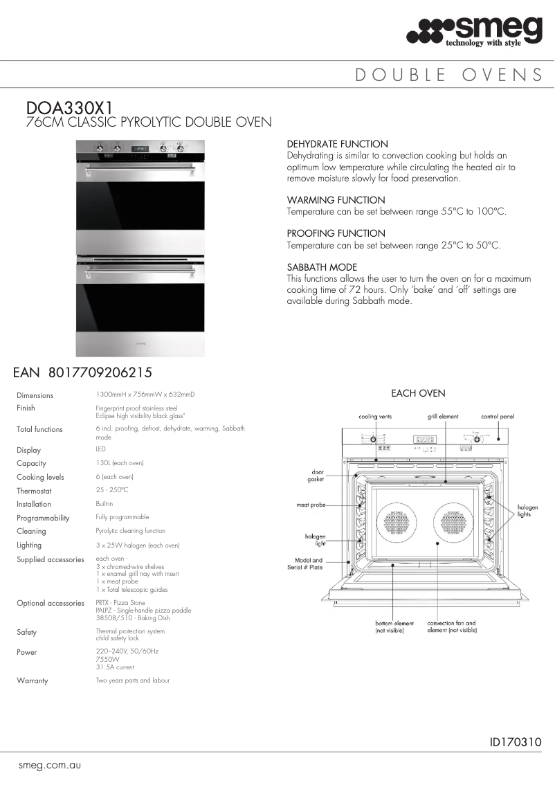 Page n°1 - Fiche technique Smeg DOA330X1