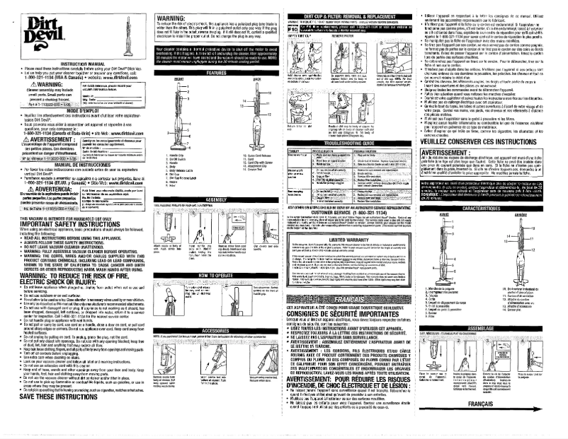 Page 1 de la notice Manuel utilisateur Dirt Devil Swift M083410