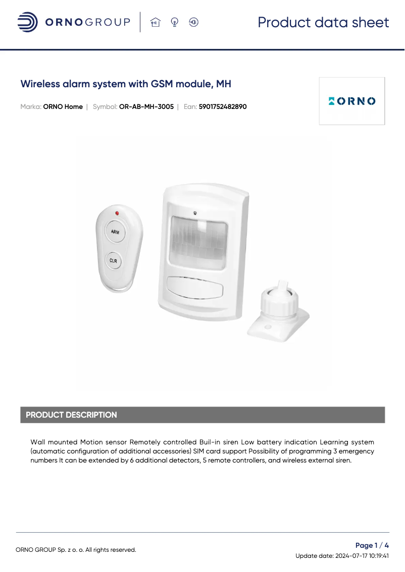 Página 1 del manual Ficha técnica ORNO OR-AB-MH-3005