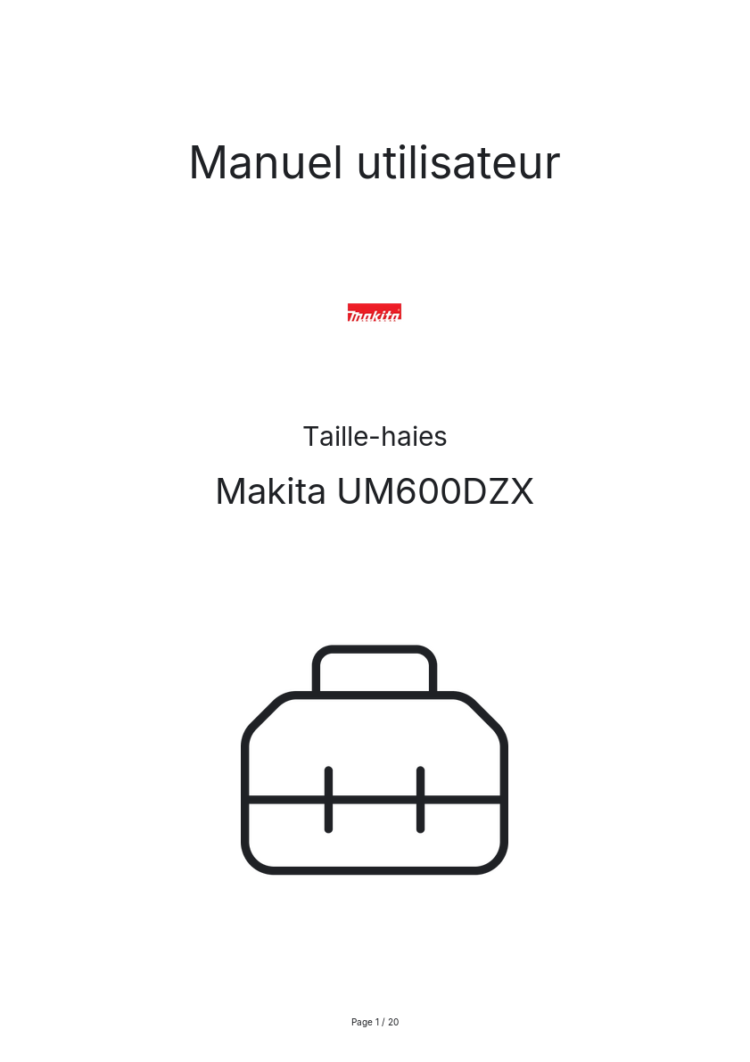 Page n°1 - Manuel utilisateur Makita UM600DZX