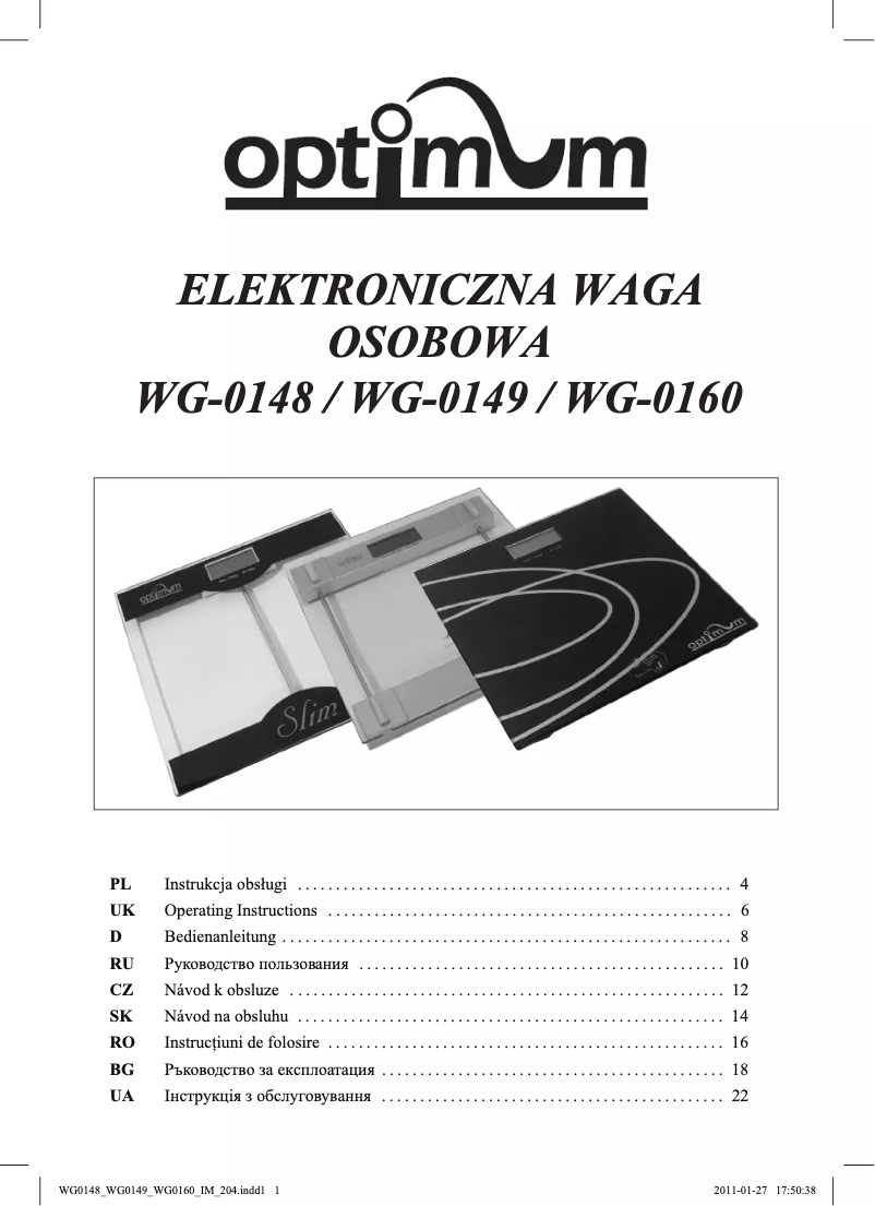 Page 1 de la notice Manuel utilisateur Optimum WG-0148