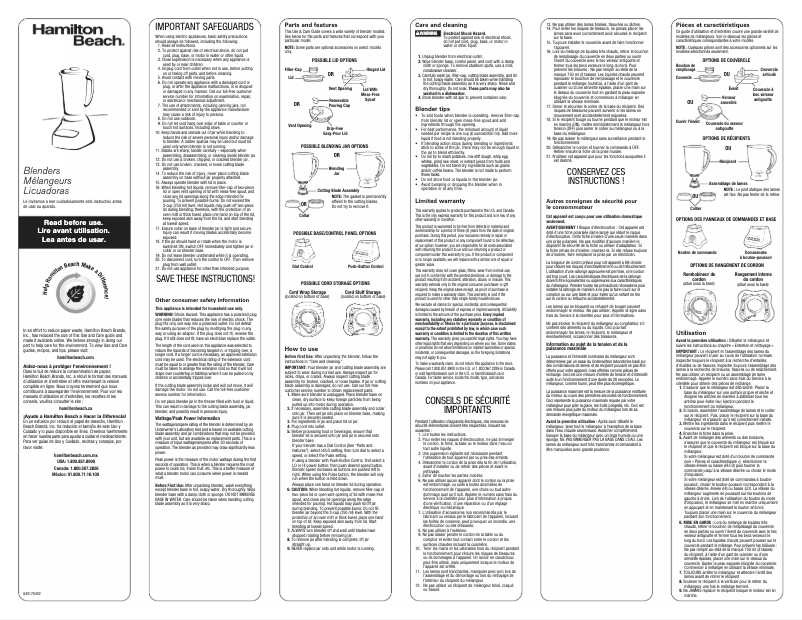 Page n°1 - Manuel utilisateur Hamilton Beach Smart Pour 50246