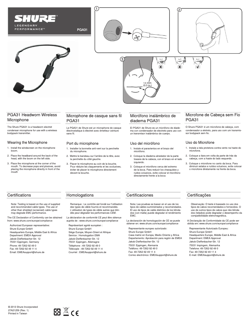 Page 1 de la notice Manuel utilisateur Shure PGA31