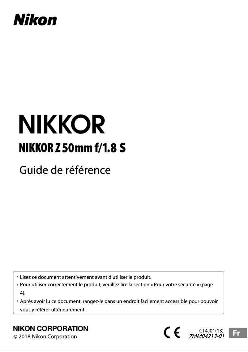 Page n°1 - Manuel utilisateur Nikon NIKKOR Z 50mm f/1.8 S