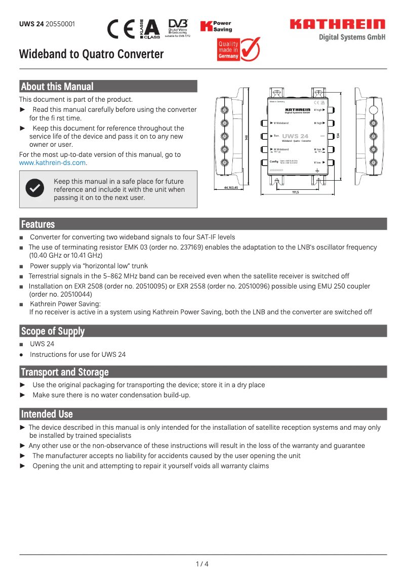 Page n°1 - Fiche technique Kathrein UWS 24