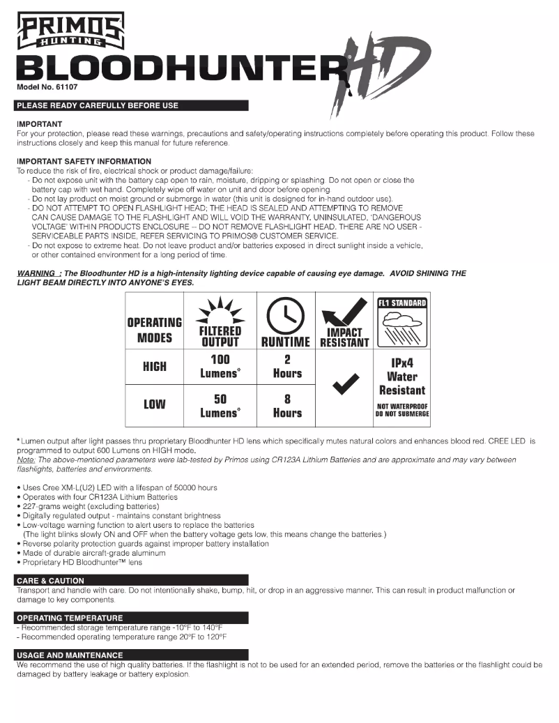 Page n°1 - Manuel utilisateur Primos Bloodhunter HD