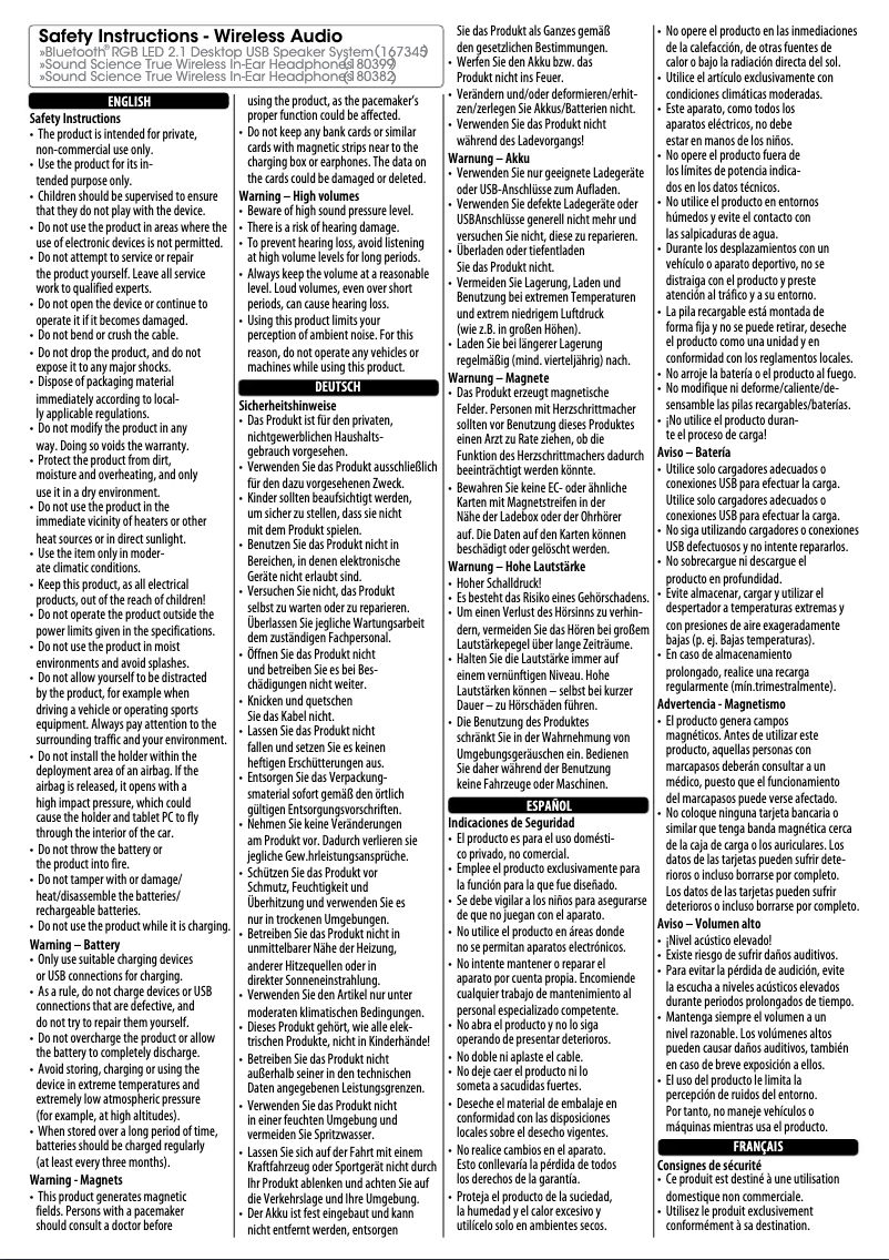 Page n°1 - Instructions de sécurité Manhattan 180382