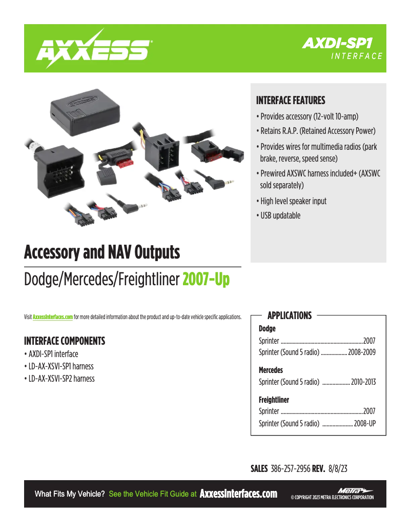 Page 1 de la notice Fiche technique AXESS AXDI-SP1