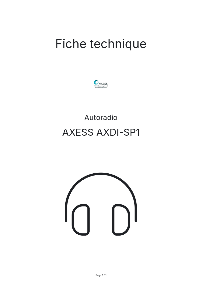 Image de la première page du manuel de l'appareil AXDI-SP1