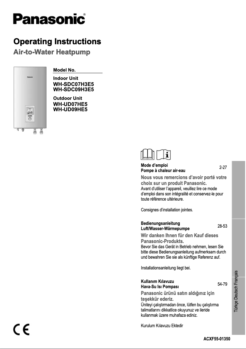 Page 1 de la notice Manuel utilisateur Panasonic WH-UD07HE5