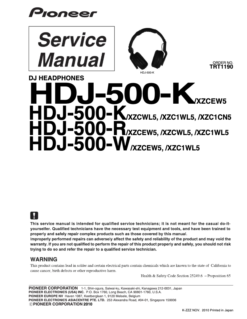 Page 1 de la notice Manuel utilisateur Pioneer HDJ-500