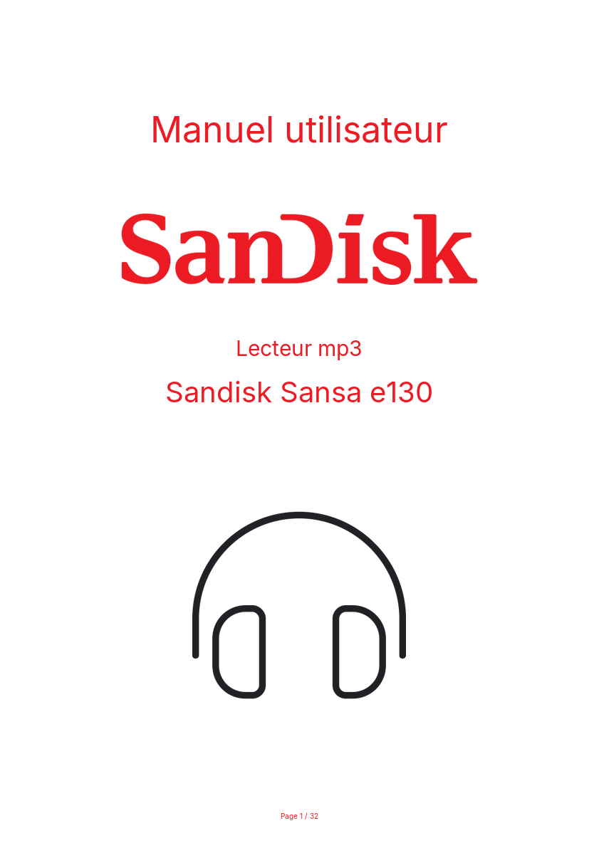 Page n°1 - Manuel utilisateur Sandisk Sansa e130