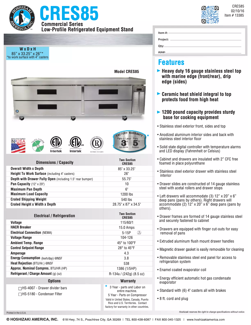 Image de la première page du manuel de l'appareil Commercial CRES85